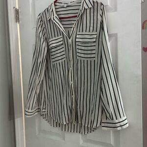 Express Black and White Striped Button Down Shirt
